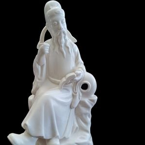 9.5" Chinese Old Dynasty White Dehua Porcelain Poet Li Bai Statue Figurine
